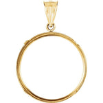 Afbeelding in Gallery-weergave laden, 14K Yellow Gold Holds 22.5mm x 1.4mm Coins or Mexican 10 Peso or Mexican 1/4 oz ounce Coin Holder Tab Back Frame Pendant

