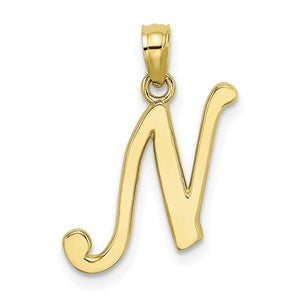 10K Yellow Gold Script Initial Letter N Cursive Alphabet Pendant Charm