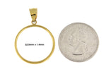 Załaduj obraz do przeglądarki galerii, 14K Yellow Gold Holds 22.5mm x 1.4mm Coins or Mexican 10 Peso or Mexican 1/4 oz ounce Coin Holder Tab Back Frame Pendant
