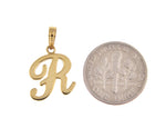 Afbeelding in Gallery-weergave laden, 14K Yellow Gold Script Initial Letter R Cursive Alphabet Pendant Charm
