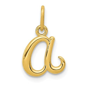 10K Yellow Gold Lowercase Initial Letter A Script Cursive Alphabet Pendant Charm
