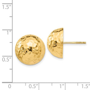 14k Yellow Gold 14mm Hammered Half Ball Button Post Earrings