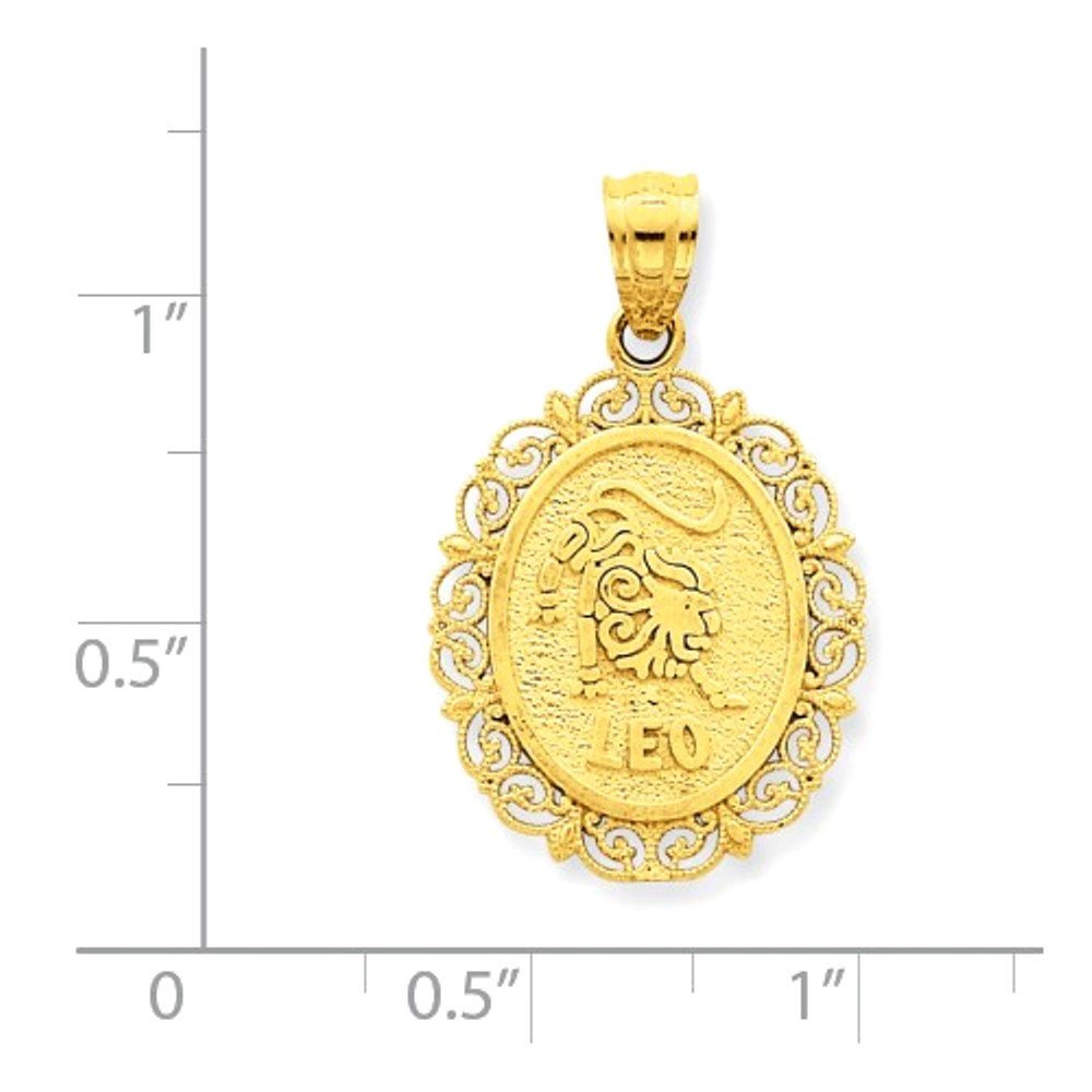 14k Yellow Gold Leo Zodiac Horoscope Oval Pendant Charm - [cklinternational]