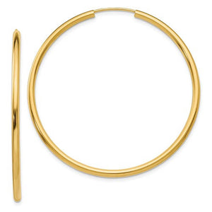 14K Yellow Gold 40mm x 2mm Round Endless Hoop Earrings