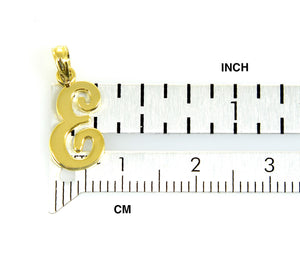 10K Yellow Gold Script Initial Letter E Cursive Alphabet Pendant Charm