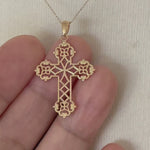 Load and play video in Gallery viewer, 14k Yellow Gold Cross Lacey Pendant Charm
