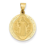 將圖片載入圖庫檢視器 14k Yellow Gold Saint Benedict Round Medal Hollow Pendant Charm
