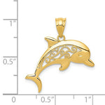 Φόρτωση εικόνας στο εργαλείο προβολής Συλλογής, 14k Yellow Gold Filigree Dolphin Open Back Pendant Charm
