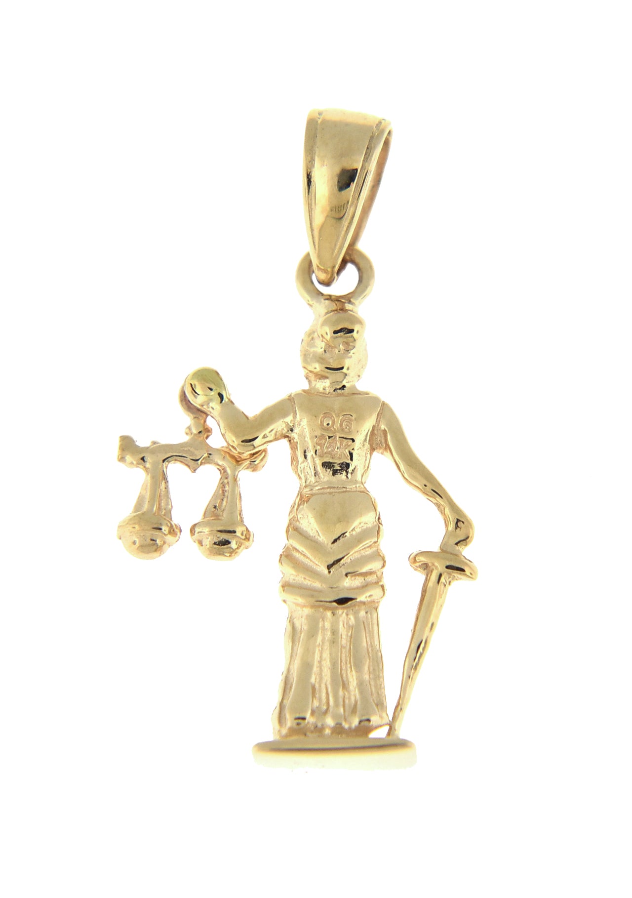 14k Yellow Gold Lady Justice Moveable Scales 3D Pendant Charm