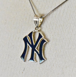 Sterling Silver Gold Plated Enamel New York Yankees LogoArt Licensed Major League Baseball MLB Pendant Charm