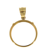 Lataa kuva Galleria-katseluun, 14K Yellow Gold Holds 19mm x 1.1mm Coins or Mexican 5 Peso Coin Holder Tab Back Frame Pendant
