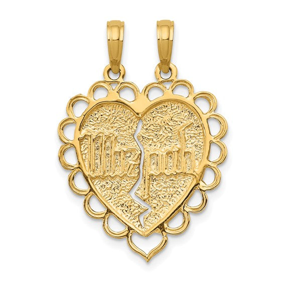14k yellow gold heart mizpah reversible 2 piece pendant charm