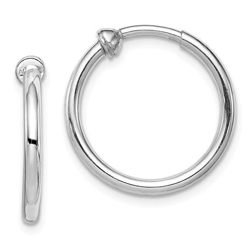 Sterling Silver Classic Round Endless Hoop Non Pierced Clip On Earrings 17mm x 2mm