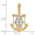이미지를 갤러리 뷰어에 로드 , 14K Yellow Rose White  Gold Tri Color Mariner Anchor Crucifix Cross Anchor Pendant Charm
