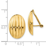 Lataa kuva Galleria-katseluun, 14K Yellow Gold Non Pierced Fancy Oval Ribbed Omega Back Clip On Earrings

