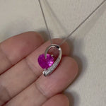將影片載入圖庫檢視器並播放，14k White Gold Lab Created Pink Sapphire with Genuine Diamond Chain Slide Pendant Charm
