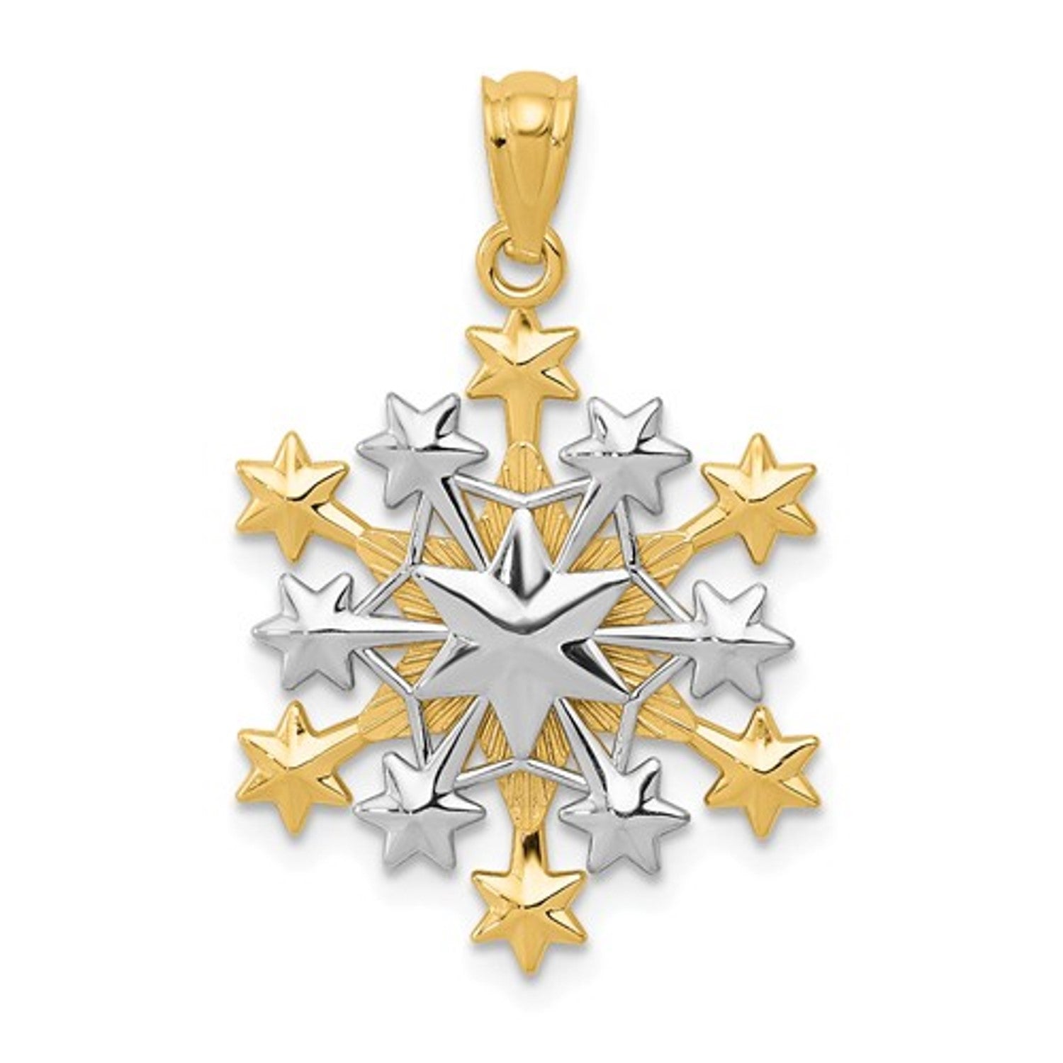 14k Gold Two Tone Snowflake Starburst Pendant Charm - [cklinternational]