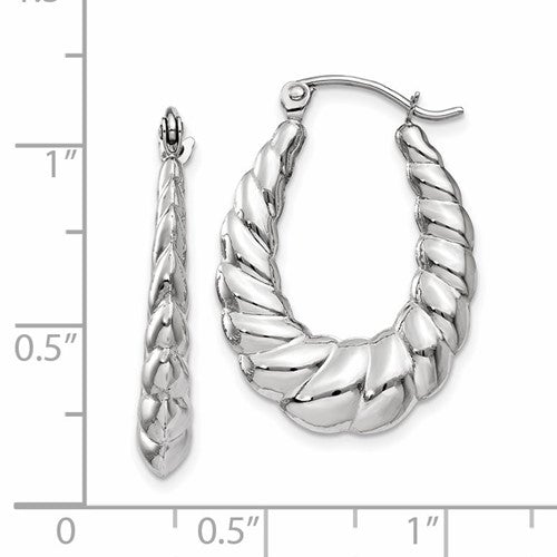14K White Gold Shrimp Twisted Oval Classic Hoop Earrings