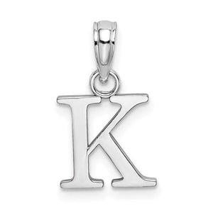 14K White Gold Uppercase Initial Letter K Block Alphabet Pendant Charm