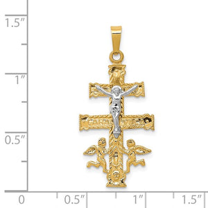 14k Gold Two Tone Caravaca Crucifix Cross Pendant Charm