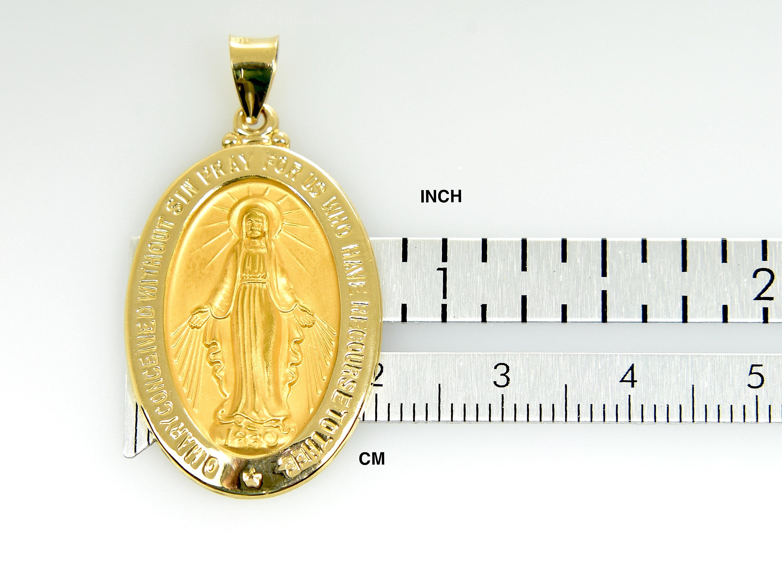 14k Yellow Gold Blessed Virgin Mary Miraculous Hollow Pendant Charm