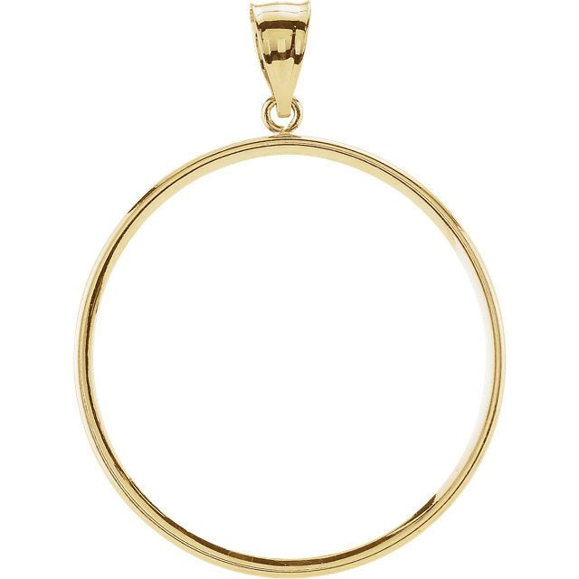 14k yellow gold holds 34.3mm x 2.4mm coins or united states us $20 dollar or mexican 1 oz ounce coin holder tab back frame pendant