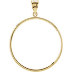 Load image into Gallery viewer, 14K Yellow Gold Holds 34.3mm x 2.4mm Coins or United States US $20 Dollar or Mexican 1 oz ounce Coin Holder Tab Back Frame Pendant
