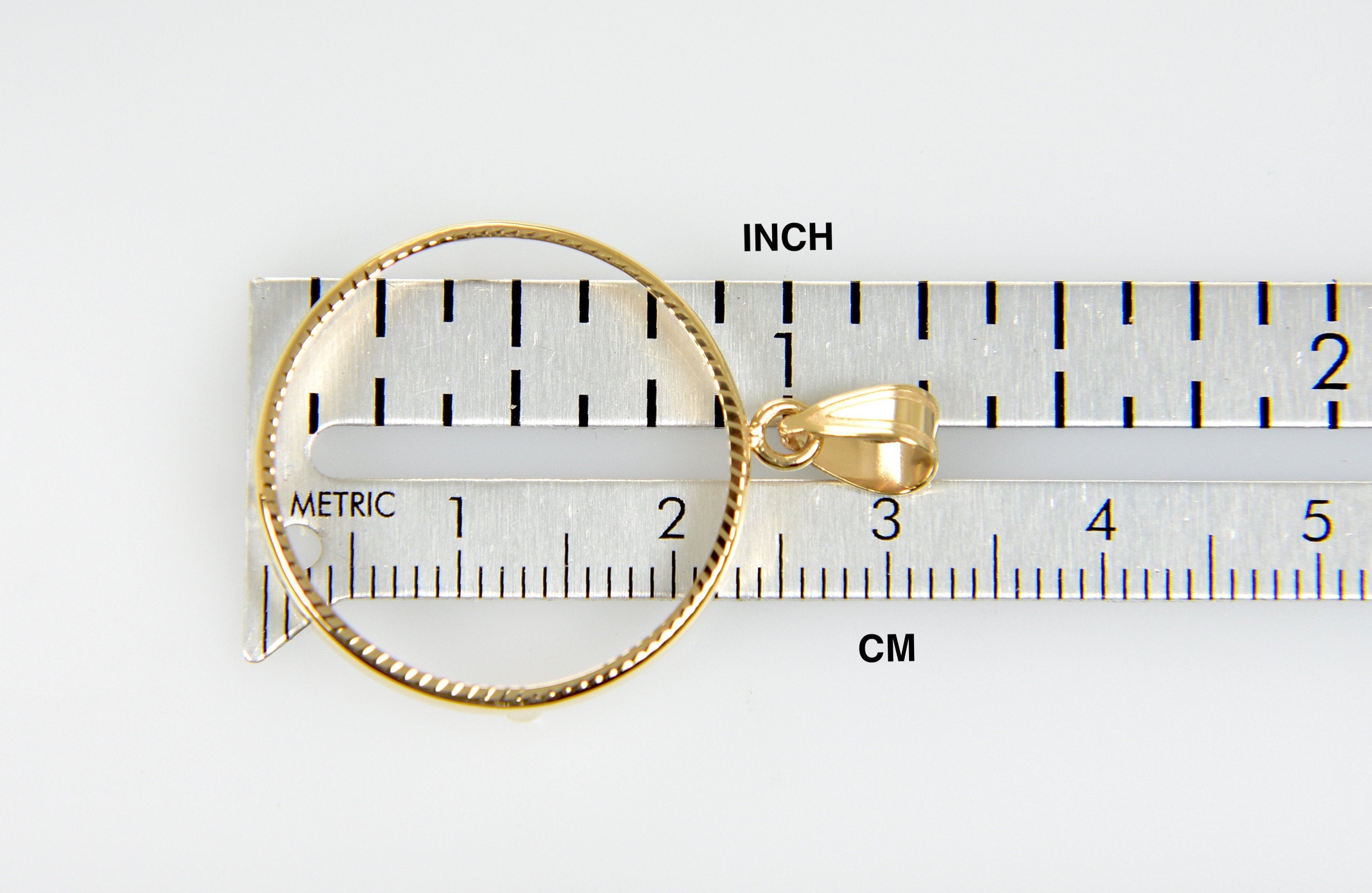 14K Yellow Gold Holds 22mm Coins 1/4 oz  American Eagle Panda US $5 Dollar Jamestown 2 Rand Coin Holder Prong Bezel Pendant Charm