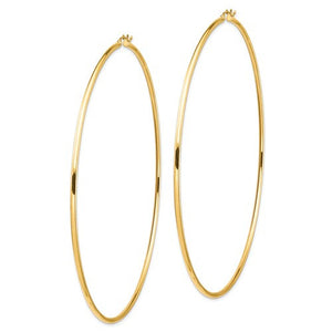 14K Yellow Gold 100mm x 2mm Classic Round Hoop Earrings 3.93 inches Extra Large Diameter Giant Super Size Wide