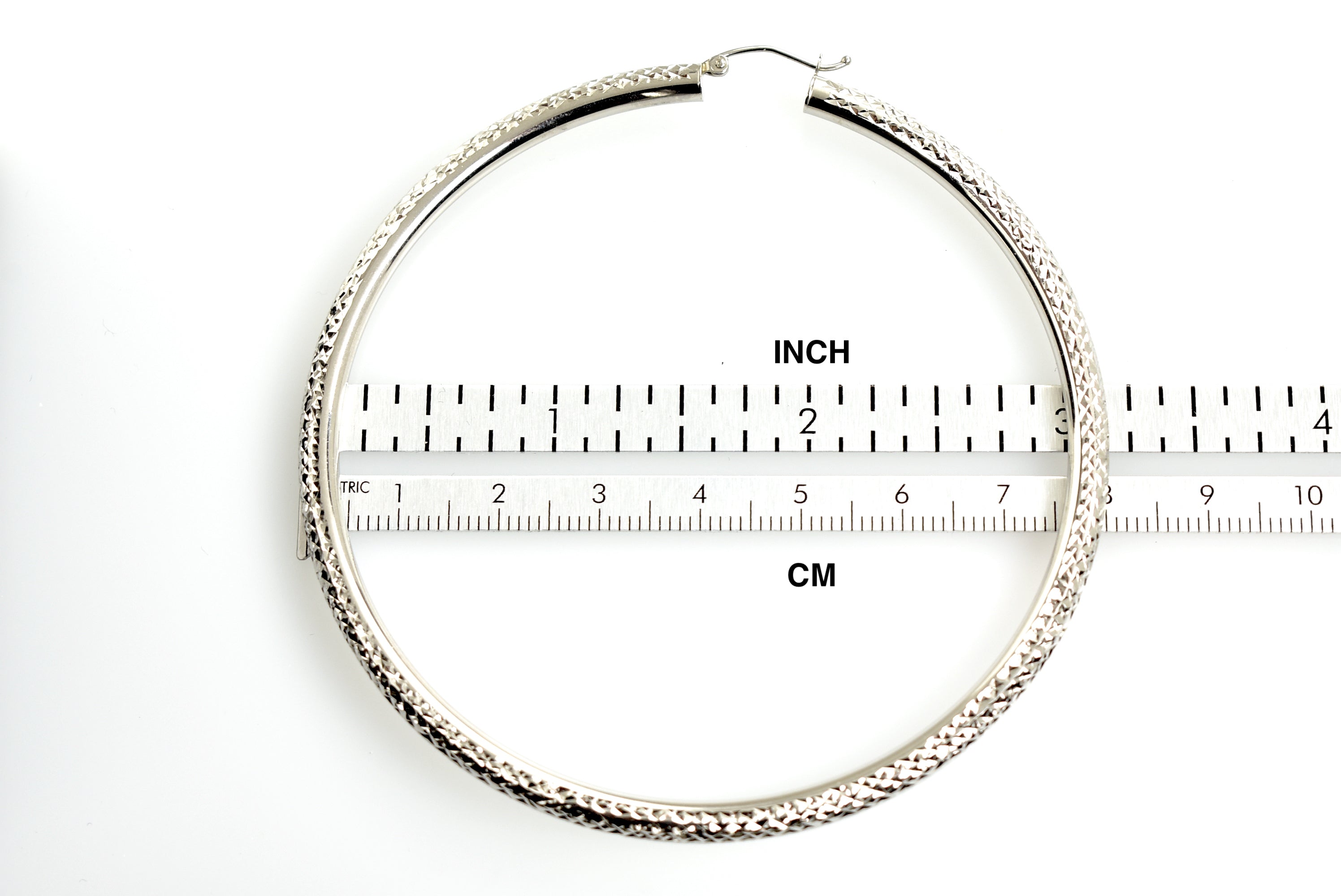 14K White Gold Diamond Cut Classic Round Hoop Earrings Extra Large Diameter 80mm x 4mm