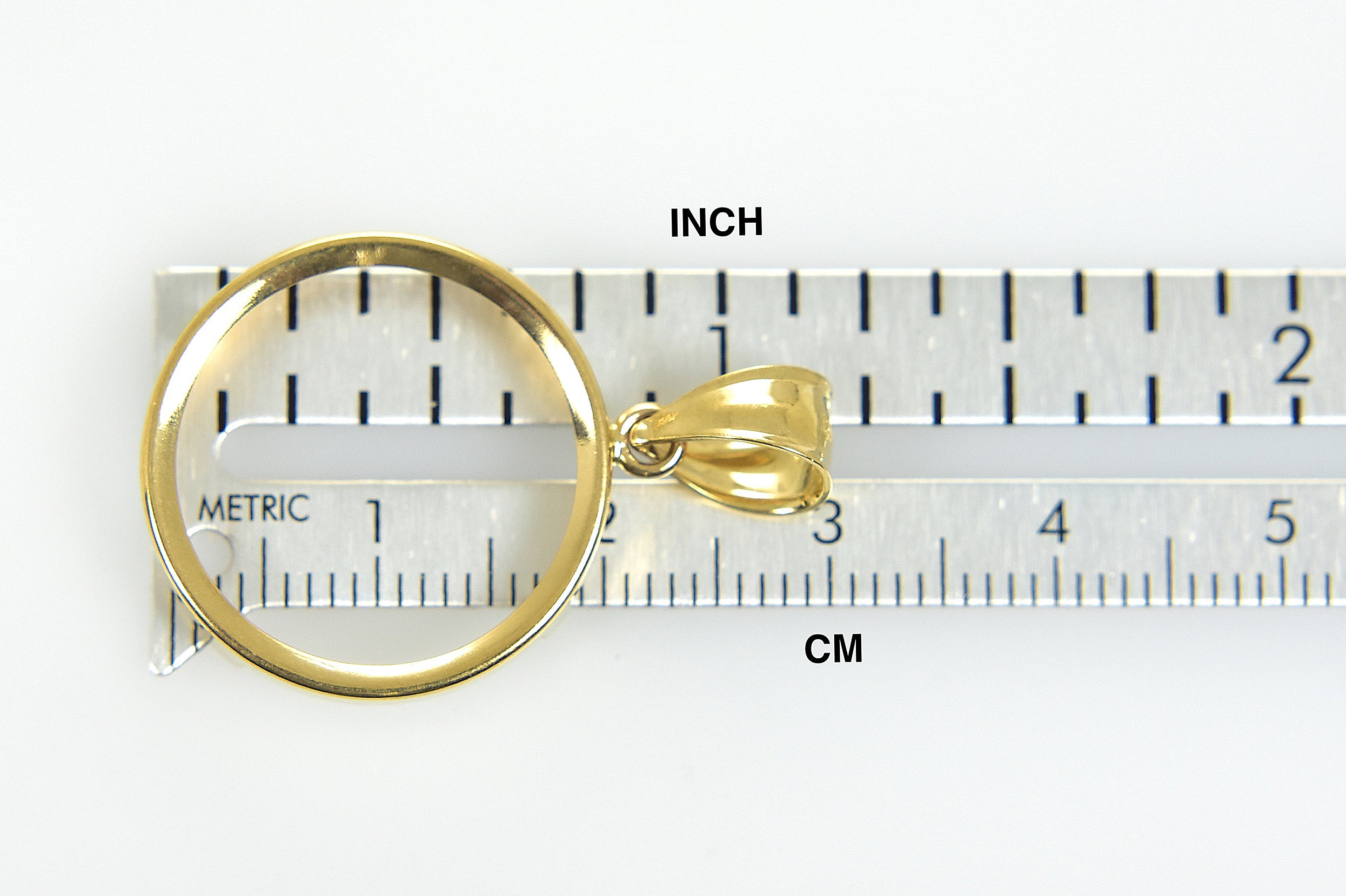 14K Yellow Gold Holds 20mm x 1.7mm Coins or Canadian 1/4 oz Ounce Maple Leaf Coin Holder Tab Back Frame Pendant