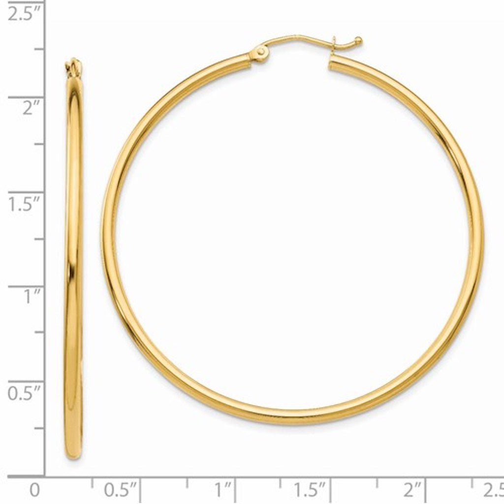 14K Yellow Gold 48mmx2mm Lightweight Classic Round Hoop Earrings