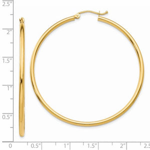 14K Yellow Gold 48mmx2mm Lightweight Classic Round Hoop Earrings