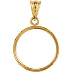 Load image into Gallery viewer, 14K Yellow Gold Holds 15mm x 0.76mm Coins or United States 1.00 One Dollar Coin Tab Back Frame Pendant Holder
