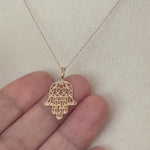 Load and play video in Gallery viewer, 14k Yellow Gold Chamseh Hamsa Hand of God Pendant Charm
