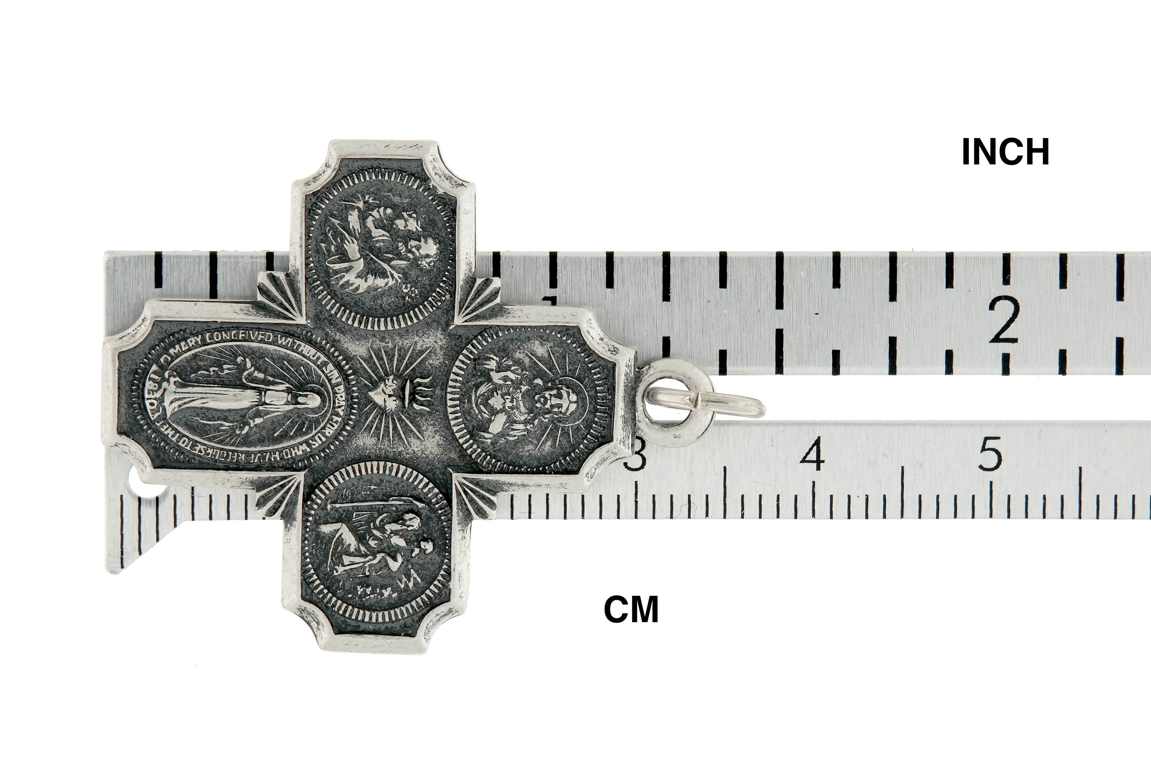 Sterling Silver Cruciform Cross Four Way Medal Antique Style Pendant Charm