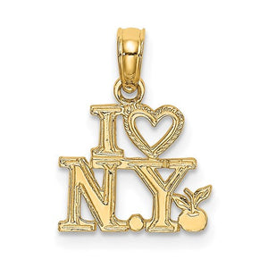14K Yellow Gold I Heart Love NY New York City Travel Pendant Charm