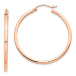 Load image into Gallery viewer, 14K Rose Gold Square Tube Round Hoop Earrings 35mmx2mm
