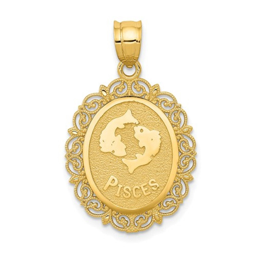 14k Yellow Gold Pisces Zodiac Horoscope Oval Pendant Charm - [cklinternational]