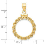 Load image into Gallery viewer, 14K Yellow Gold Holds 16.5mm Coins 1/10 oz American Eagle 1/10 oz Krugerrand Coin Holder Rope Bezel Screw Top Pendant Charm
