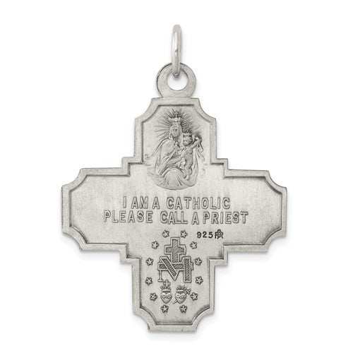 Sterling Silver Cruciform Cross Four Way Medal Antique Style Pendant Charm