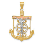 Indlæs billede til gallerivisning 14K Yellow Rose White  Gold Tri Color Mariner Anchor Crucifix Cross Anchor Pendant Charm
