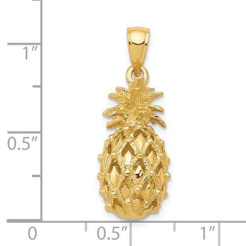 14k Yellow Gold Pineapple 3D Cut Out Pendant Charm