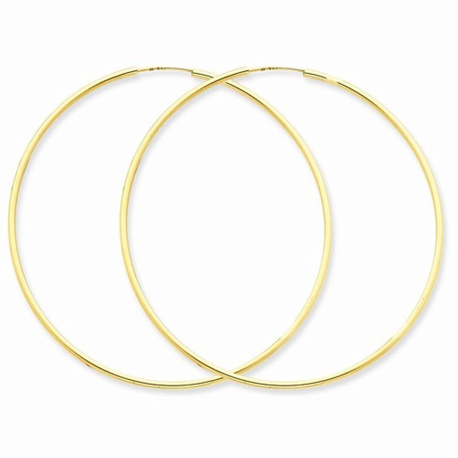 14K Yellow Gold 55mm x 1.5mm Endless Round Hoop Earrings