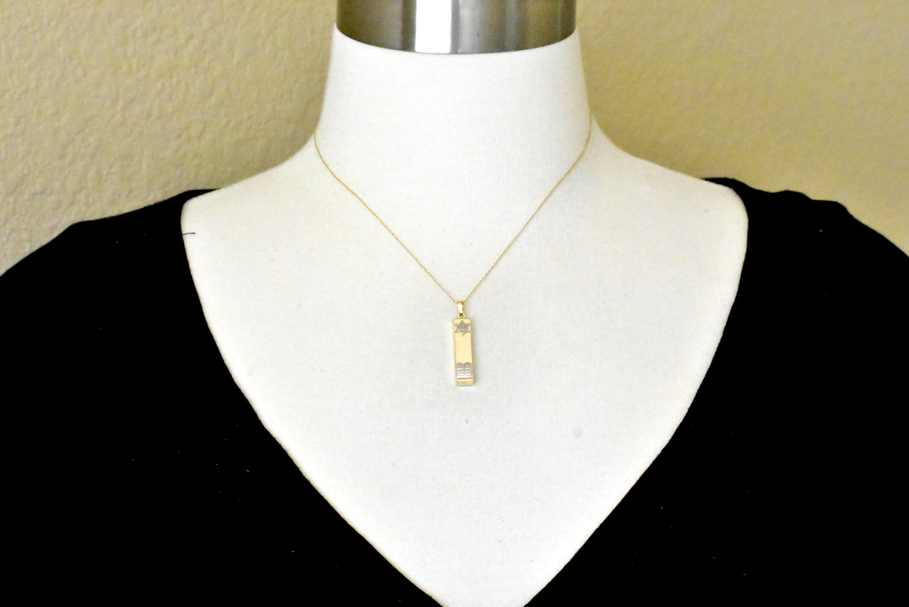 14k Gold Two Tone Mezuzah Star of David Torah Pendant Charm