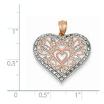 Kép betöltése a galériamegjelenítőbe: 14k Rose Gold and Rhodium Filigree Heart Pendant Charm
