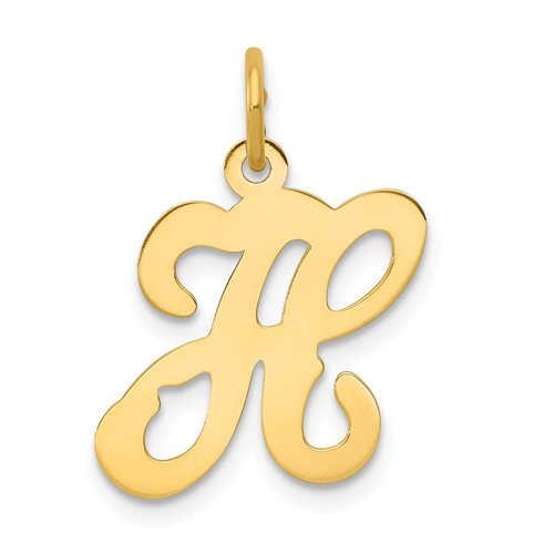 14k yellow gold initial letter h cursive script alphabet pendant charm