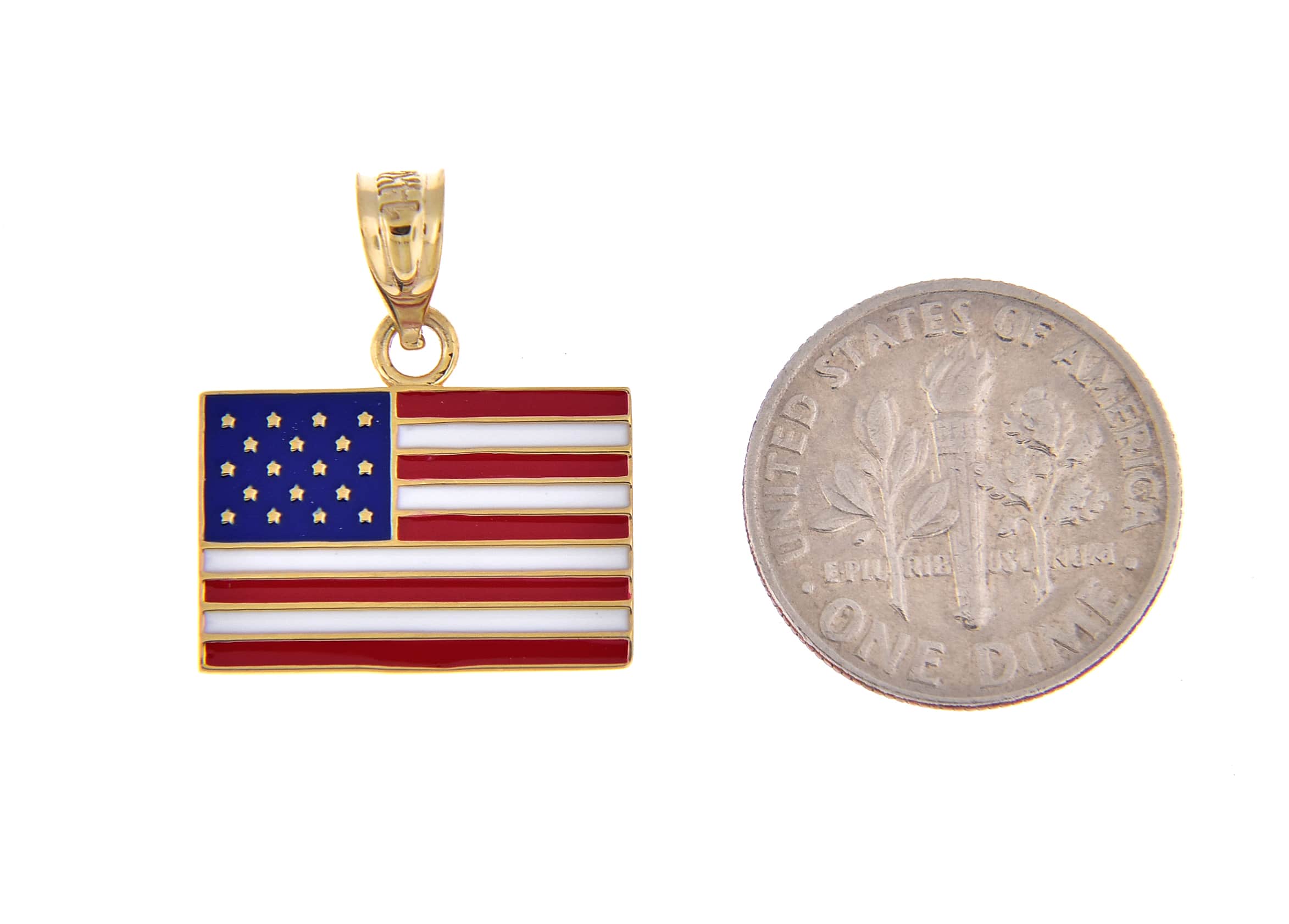14k Yellow Gold with Enamel USA American Flag Pendant Charm