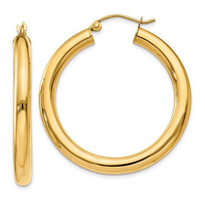 14K Yellow Gold Classic Round Hoop Earrings 34mmx4mm