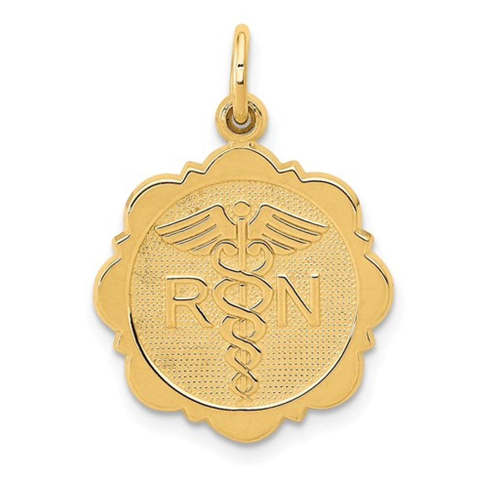 14k Yellow Gold RN Registered Nurse Disc Pendant Charm - [cklinternational]